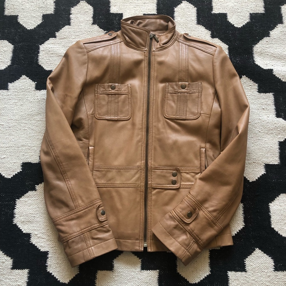 Kenneth Cole Camel Leather Jacket